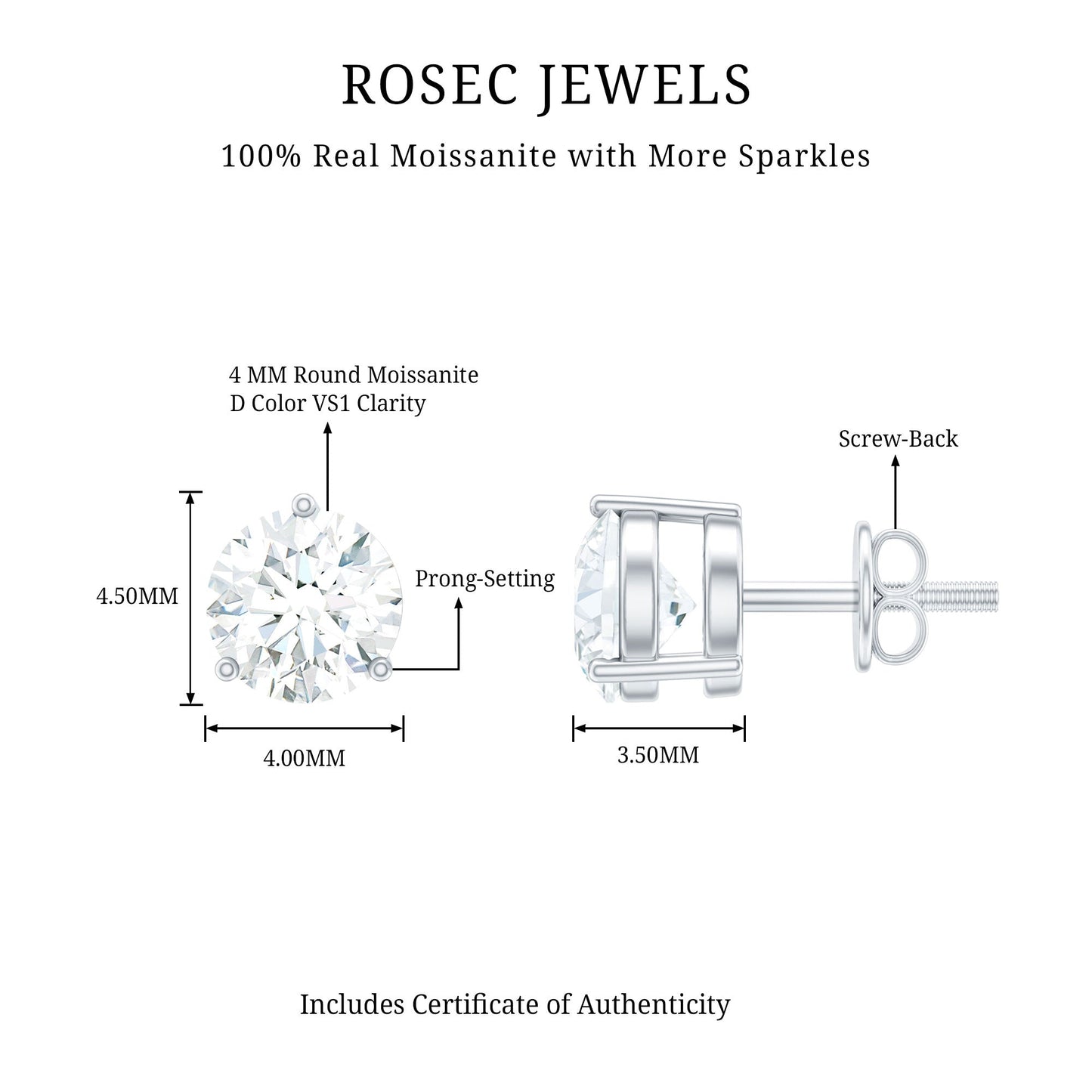 0.63 Carat Round Moissanite Stud Earrings