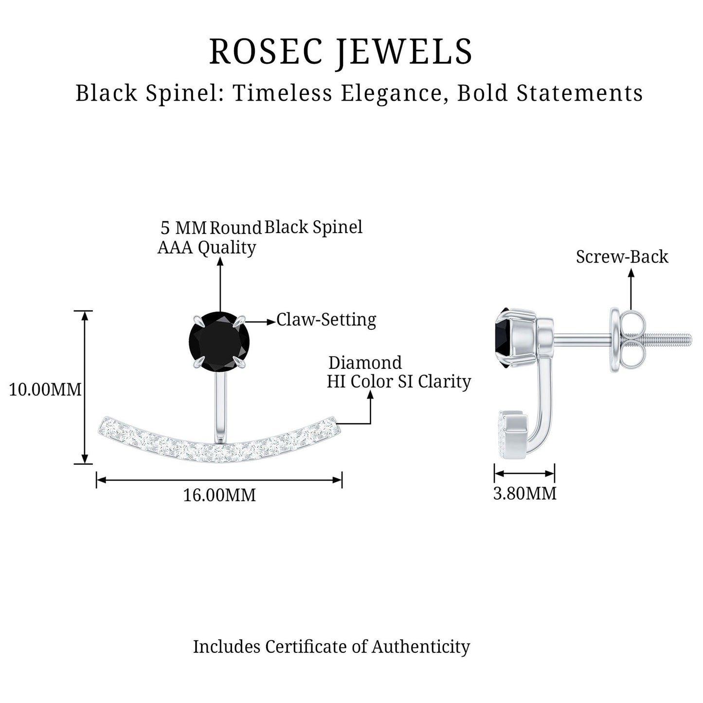 0.9 Carat Black Spinel Jacket Earrings with Diamond Stones