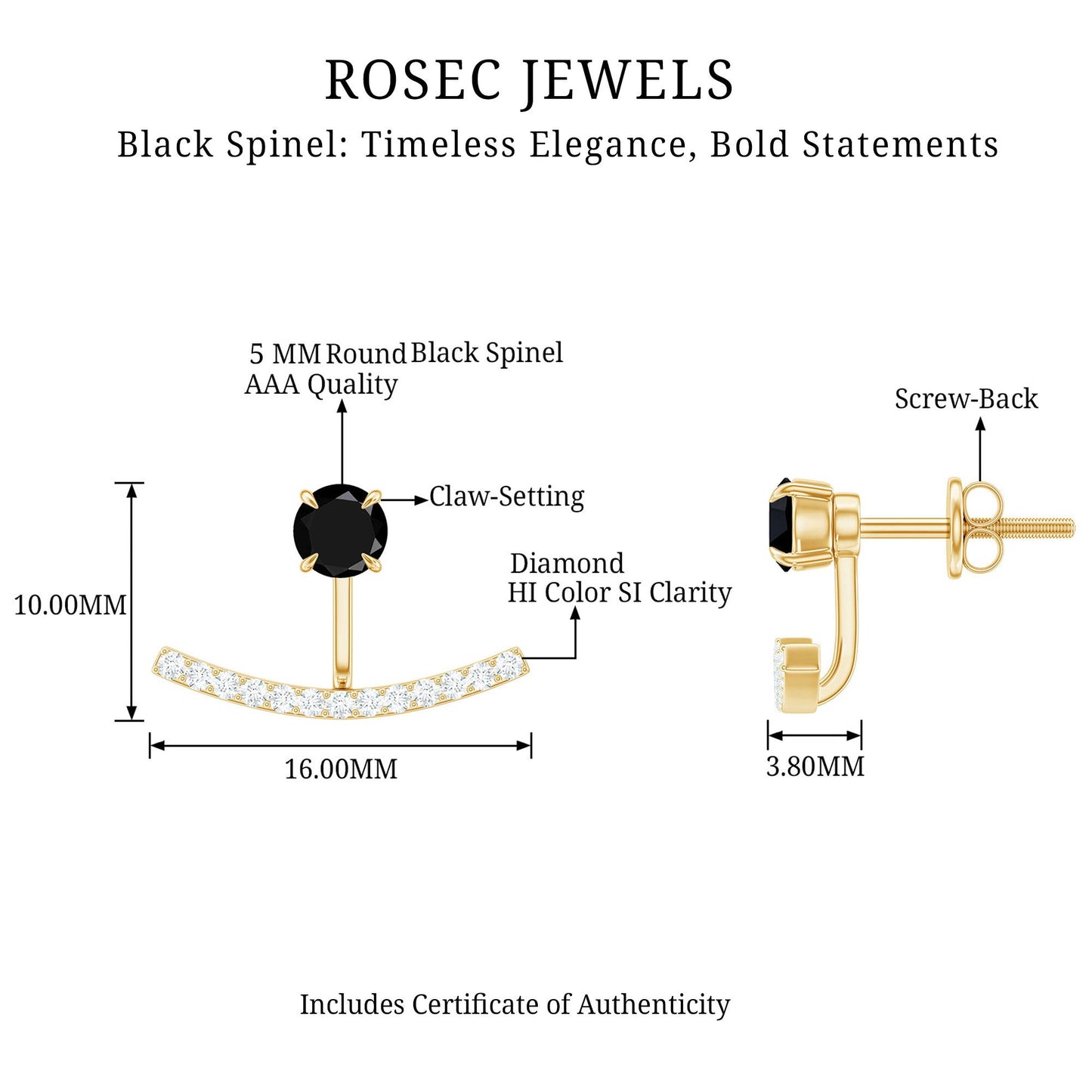 0.9 Carat Black Spinel Jacket Earrings with Diamond Stones