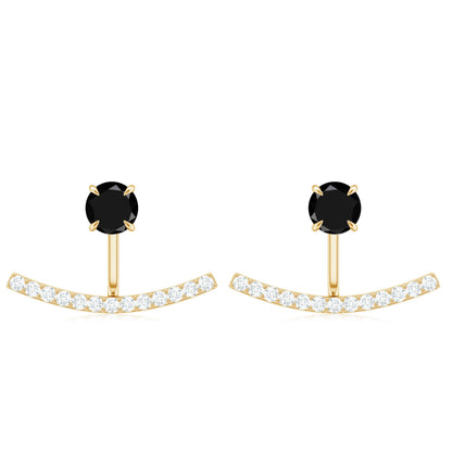 0.9 Carat Black Spinel Jacket Earrings with Diamond Stones