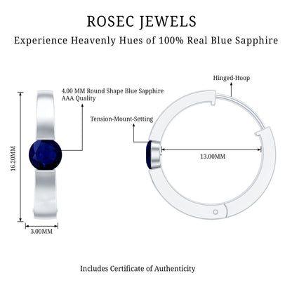 Minimal Blue Sapphire Hinged Hoop Earrings