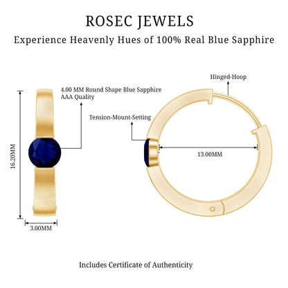 Minimal Blue Sapphire Hinged Hoop Earrings