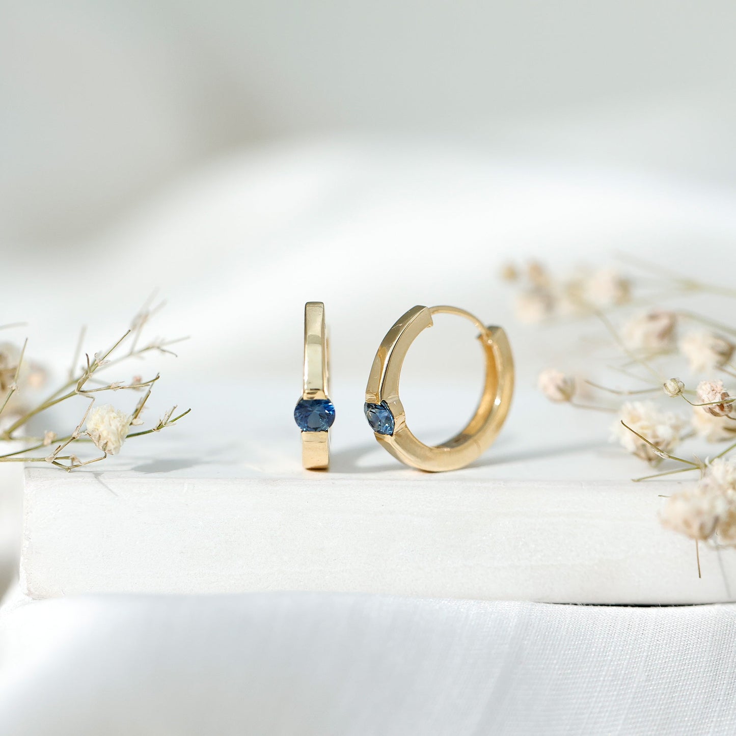 Minimal Blue Sapphire Hinged Hoop Earrings