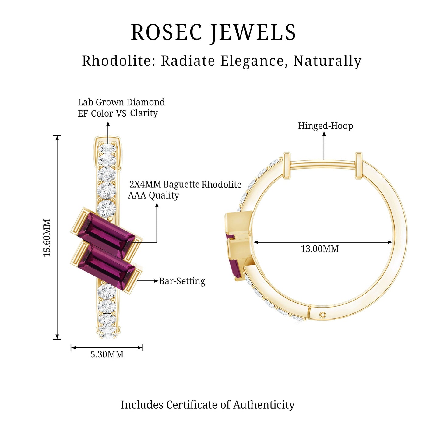 Rhodolite Garnet and Diamond Hoop Earrings in Gold Plated Silver