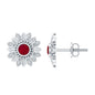 Bezel Set Real Ruby Flower Stud Earrings