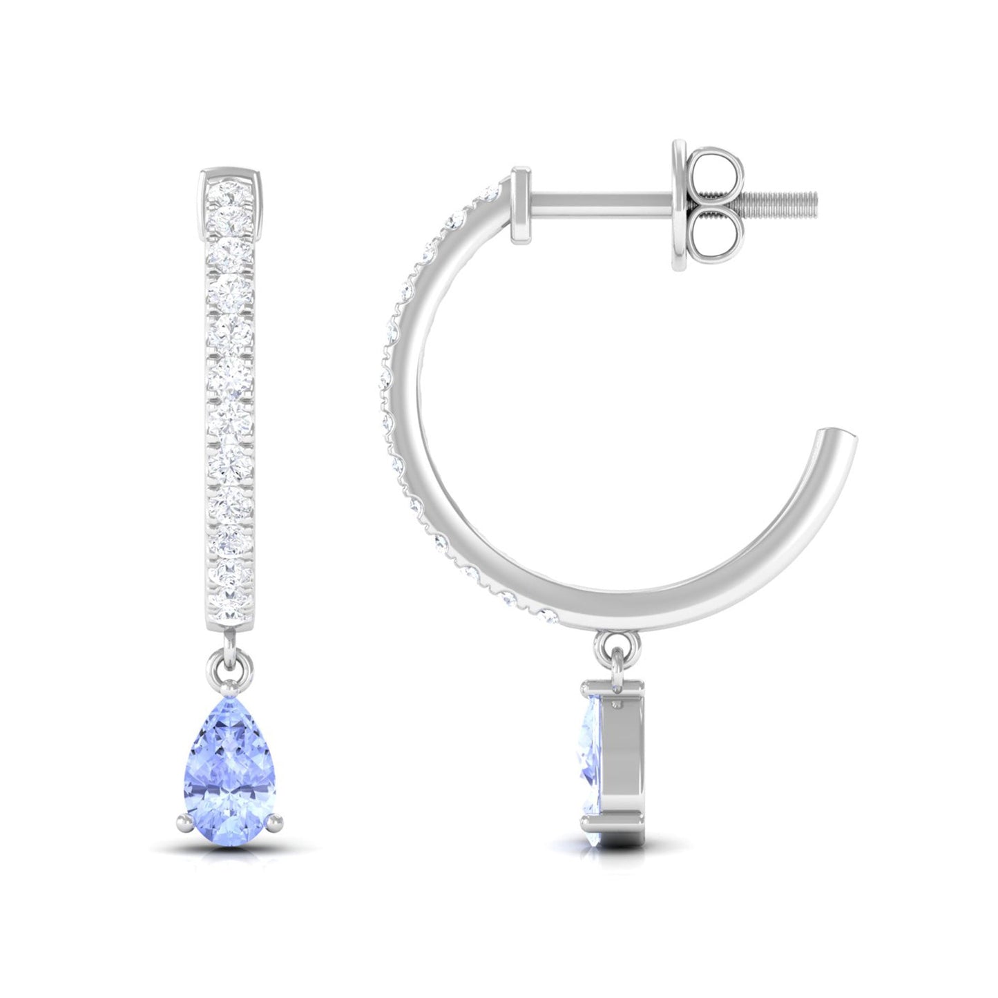 Real Tanzanite Teardrop Hoop Earrings with Diamond Accent