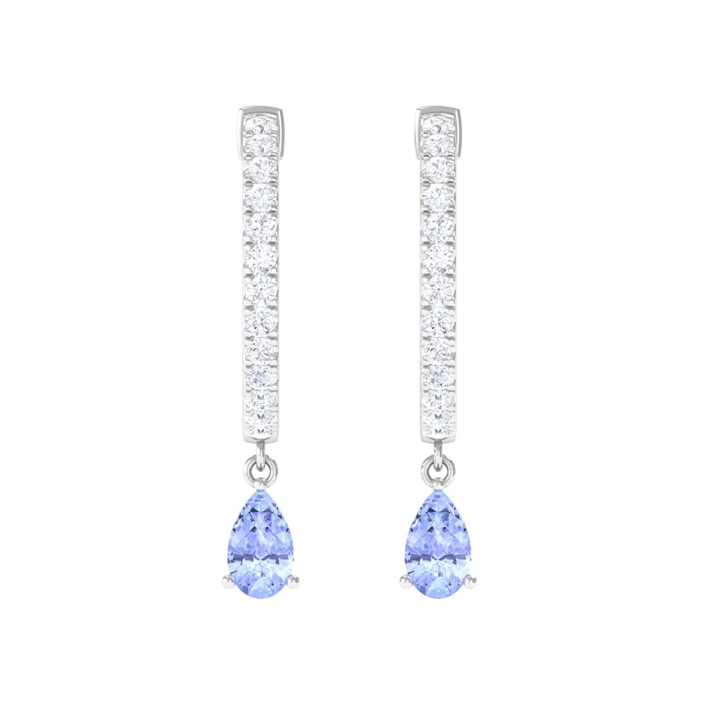 Real Tanzanite Teardrop Hoop Earrings with Diamond Accent