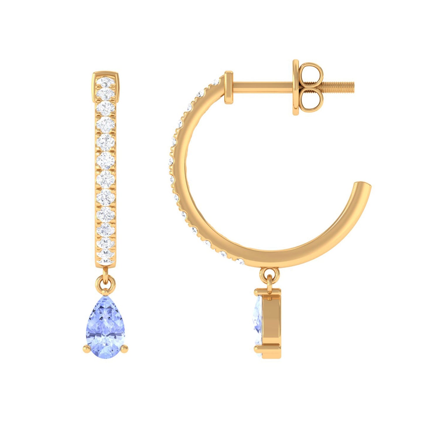 Real Tanzanite Teardrop Hoop Earrings with Diamond Accent