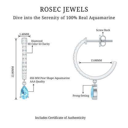 Aquamarine and Diamond Hoop Drop Earrings