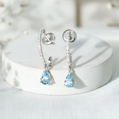 Aquamarine and Diamond Hoop Drop Earrings