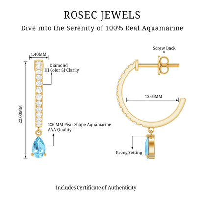 Aquamarine and Diamond Hoop Drop Earrings