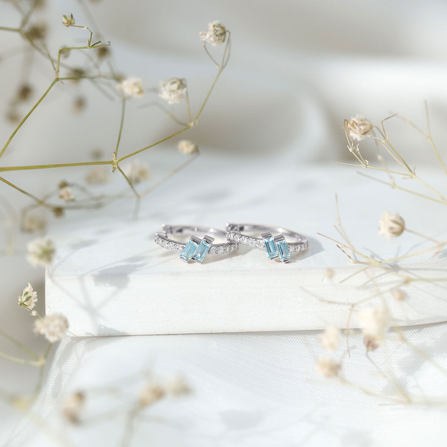 Natural Half Carat Aquamarine Hoop Earrings with Lab Diamond