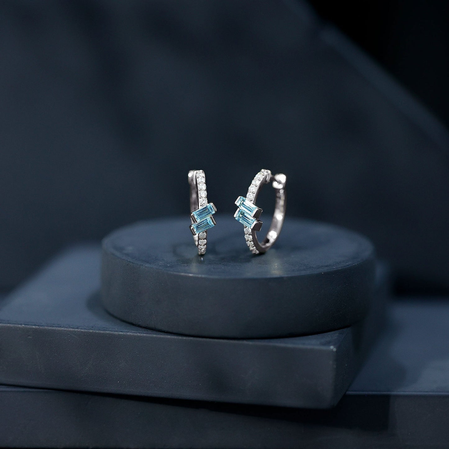 Natural Half Carat Aquamarine Hoop Earrings with Lab Diamond