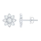 Diamond Flower Stud Earrings With Screw Back