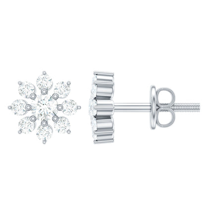 Natural Diamond Flower Stud Earrings for Women