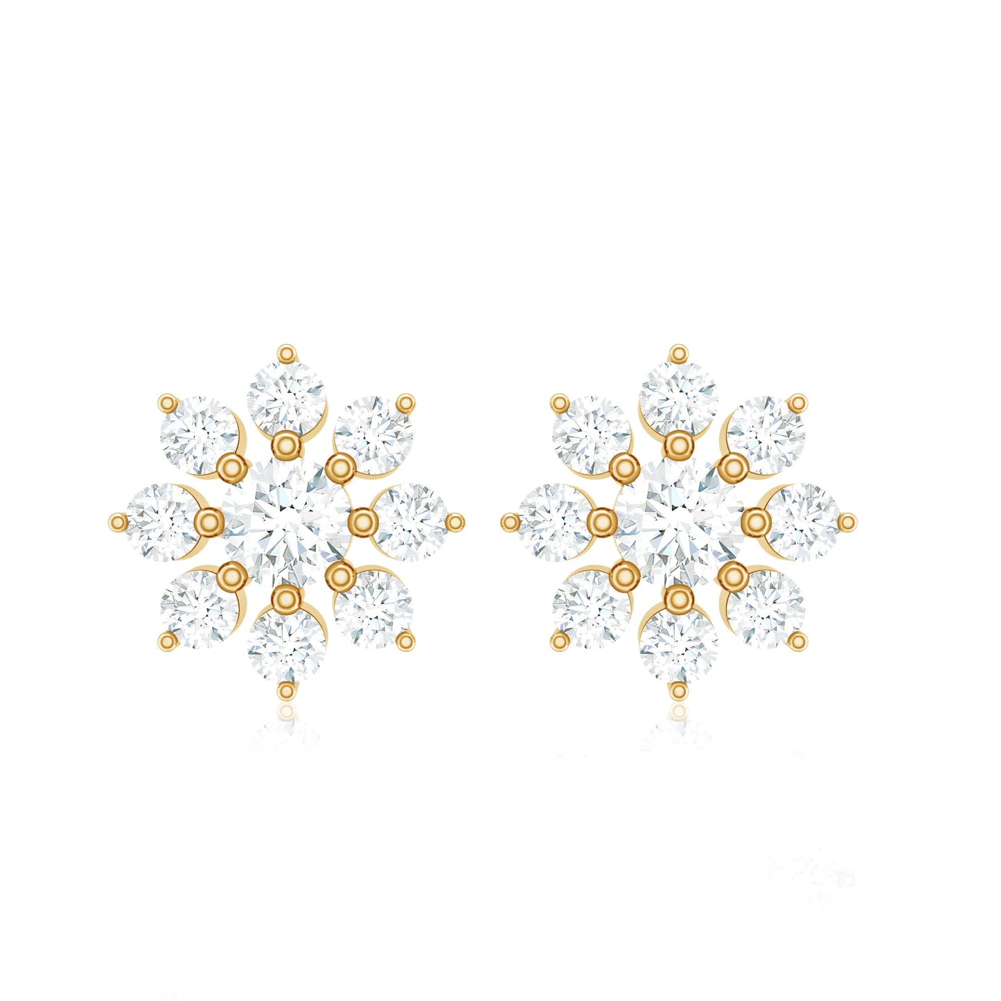 Natural Diamond Flower Stud Earrings for Women