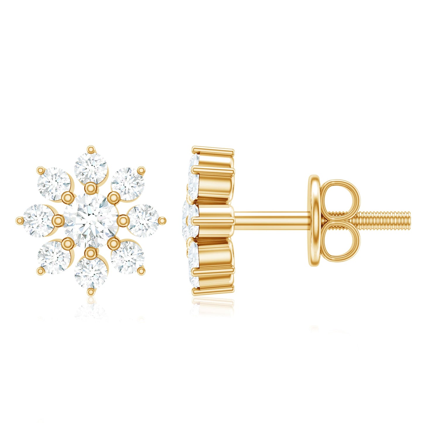 Natural Diamond Flower Stud Earrings for Women