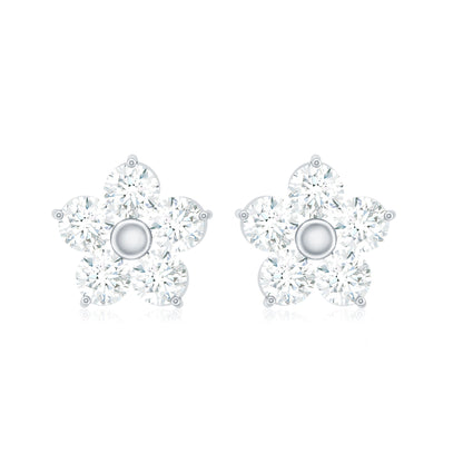 Natural Diamond Flower Stud Earrings