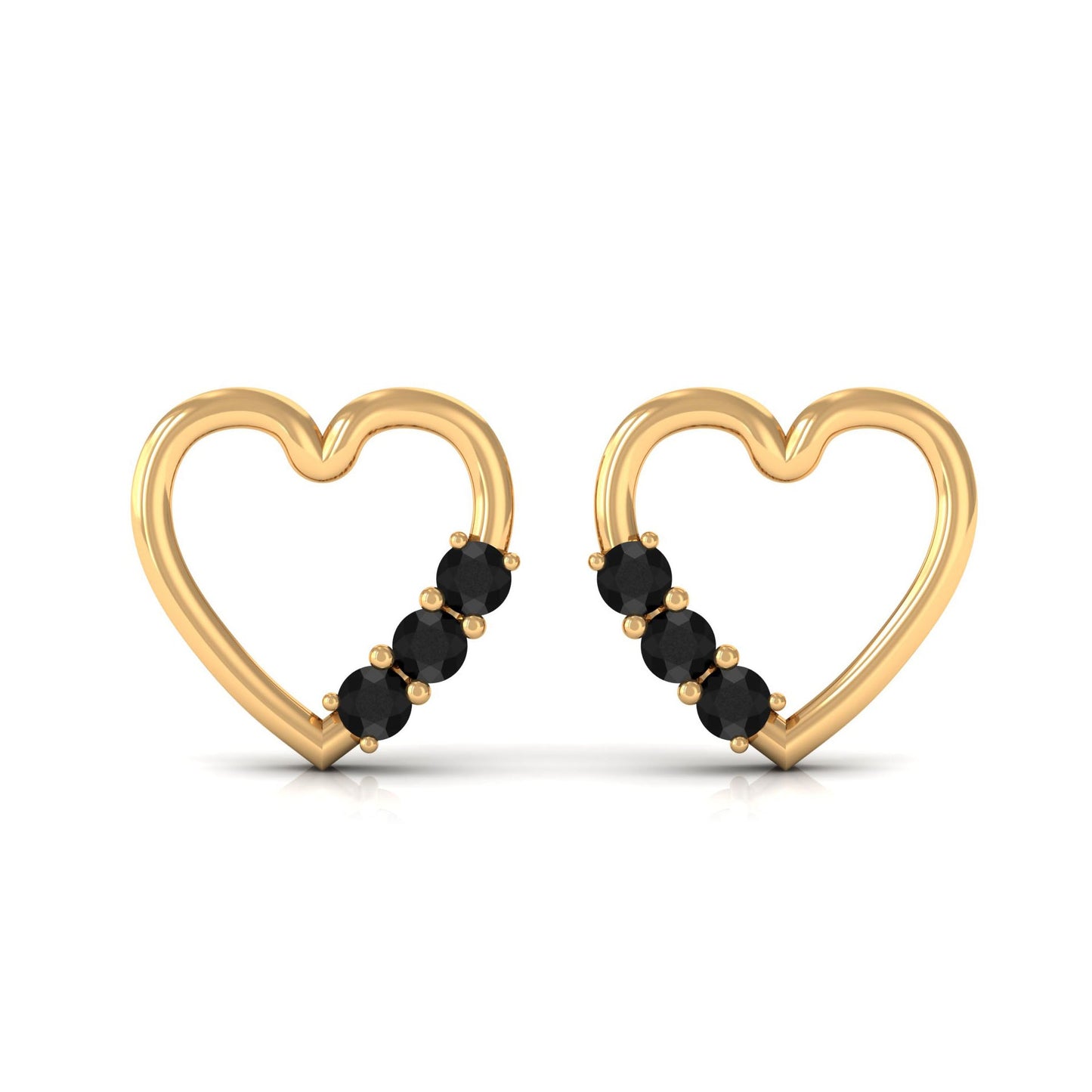 Open Heart Stud Earrings with 3 Lab Created Black Diamonds