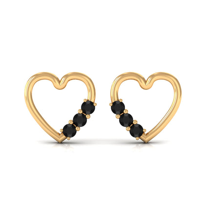Open Heart Stud Earrings with 3 Lab Created Black Diamonds