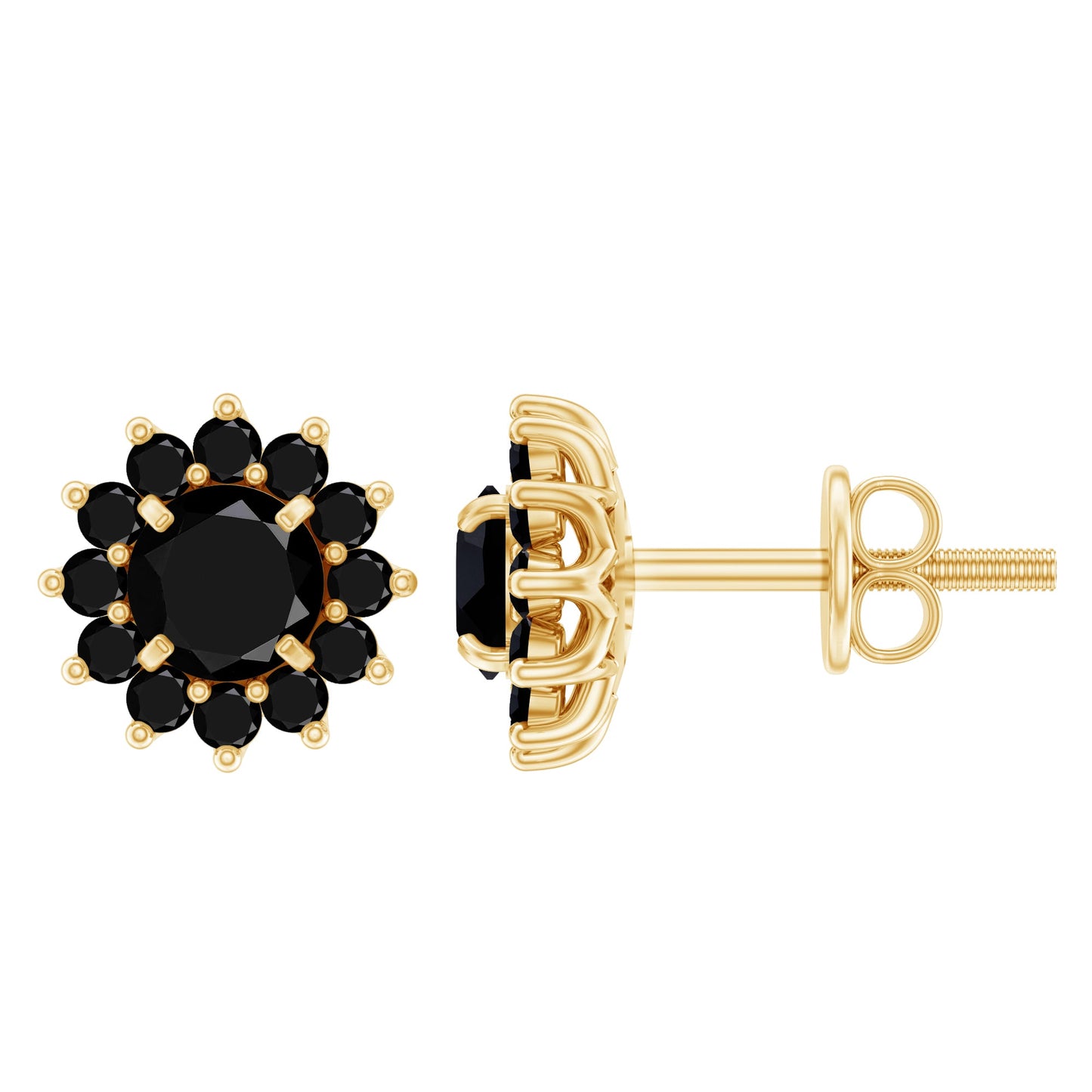 Lab Grown Black Diamond Statement Flower Earrings