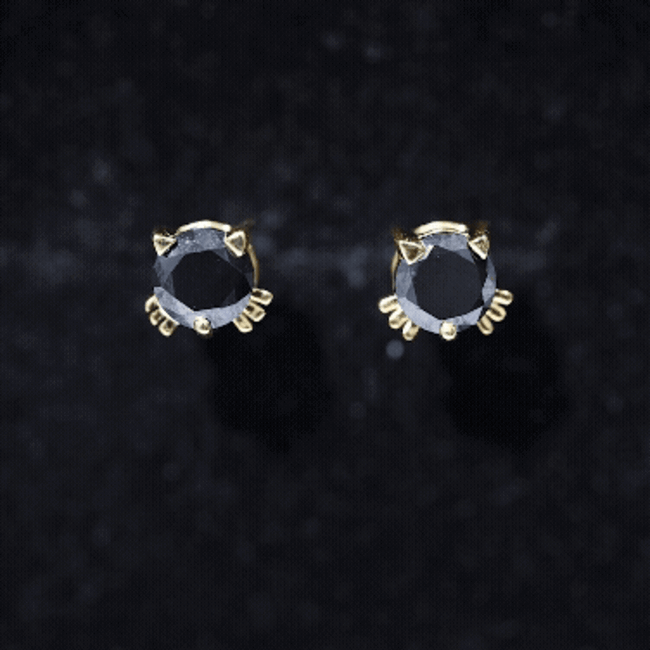 5MM Round Lab Created Black Diamond Cat Stud Earrings