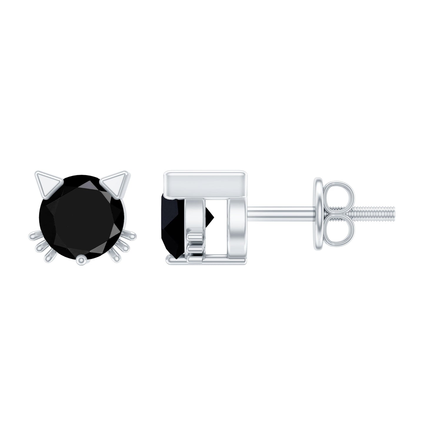 5MM Round Lab Created Black Diamond Cat Stud Earrings