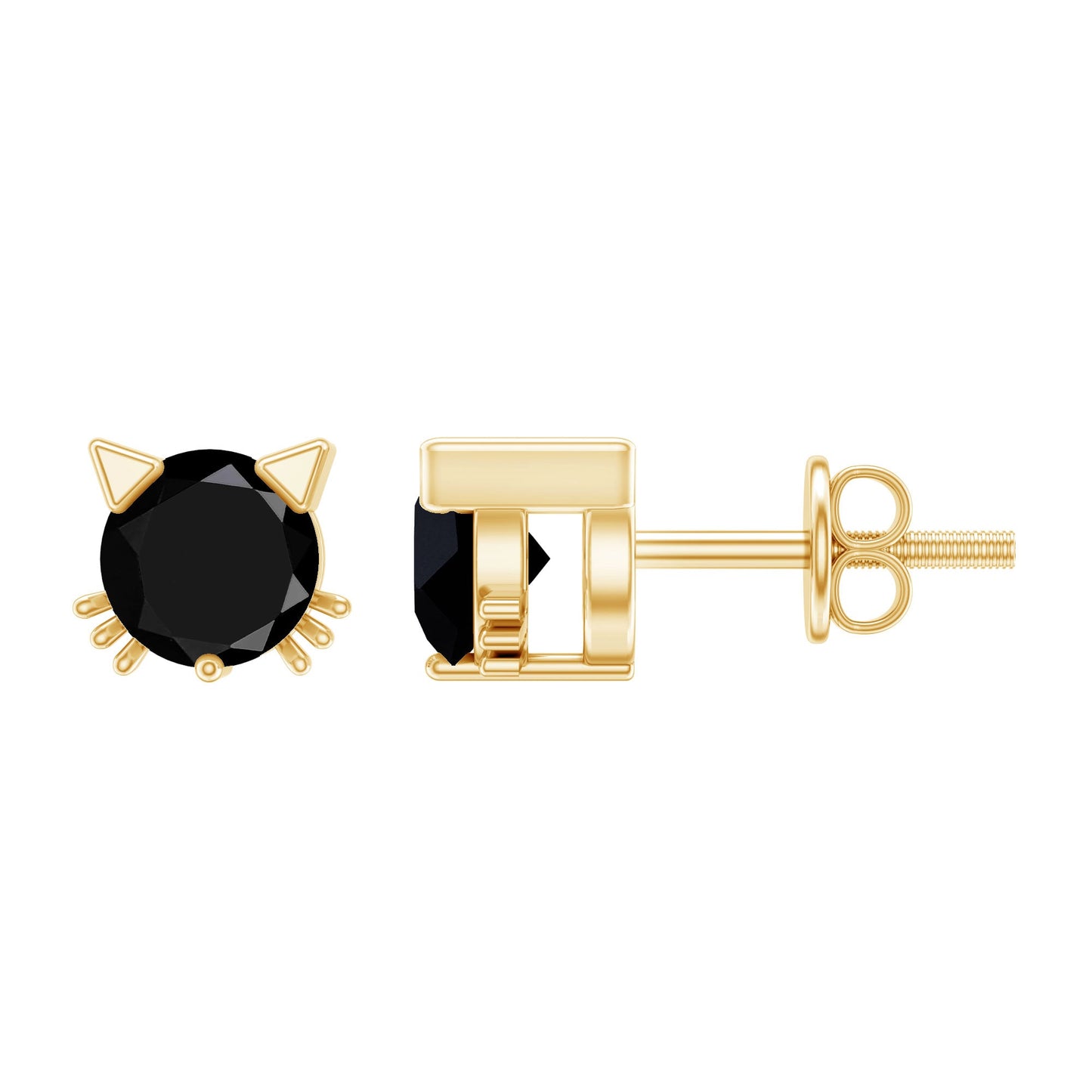 5MM Round Lab Created Black Diamond Cat Stud Earrings