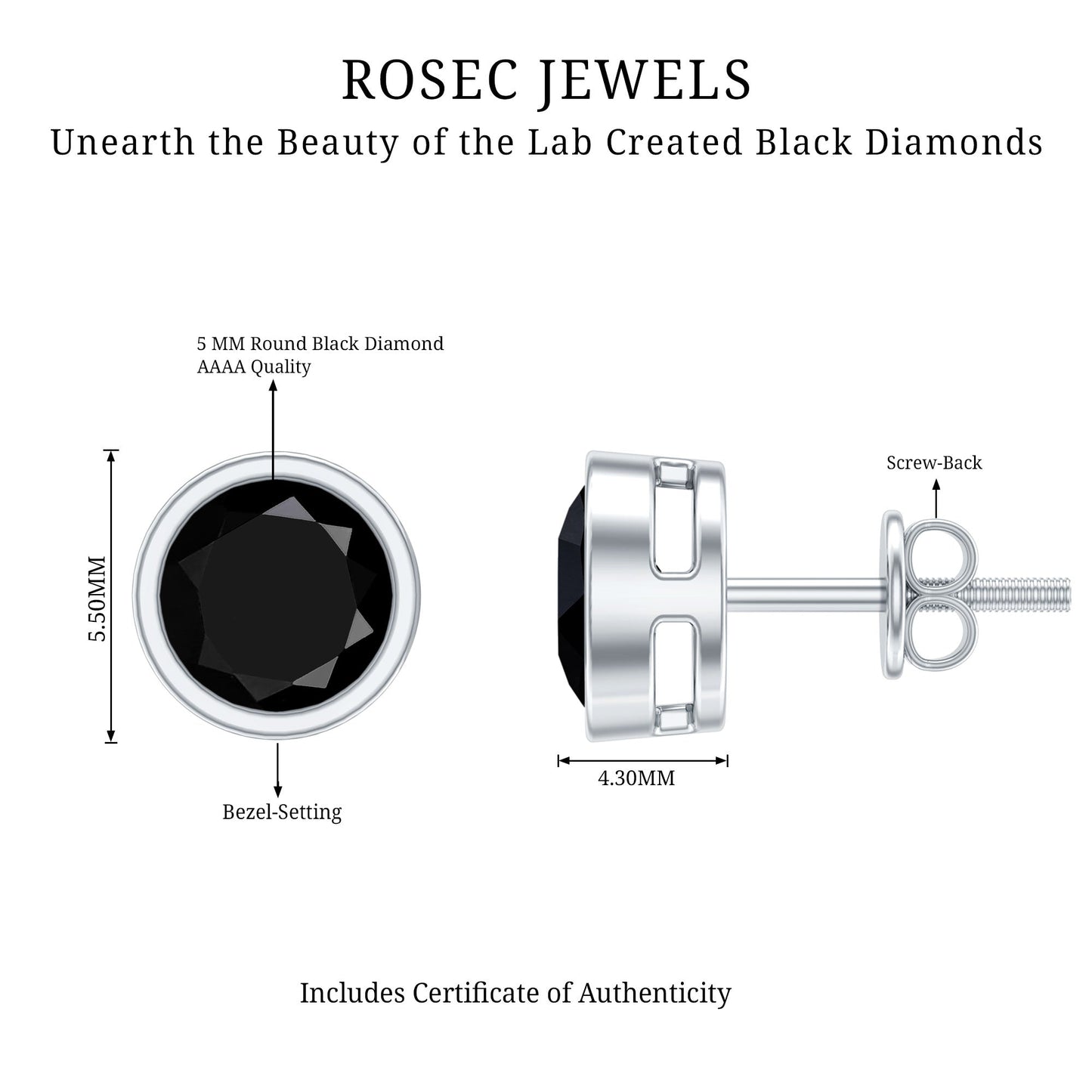 1.6 Carat Bezel Set Lab Created Black Diamond Solitaire Stud Earrings