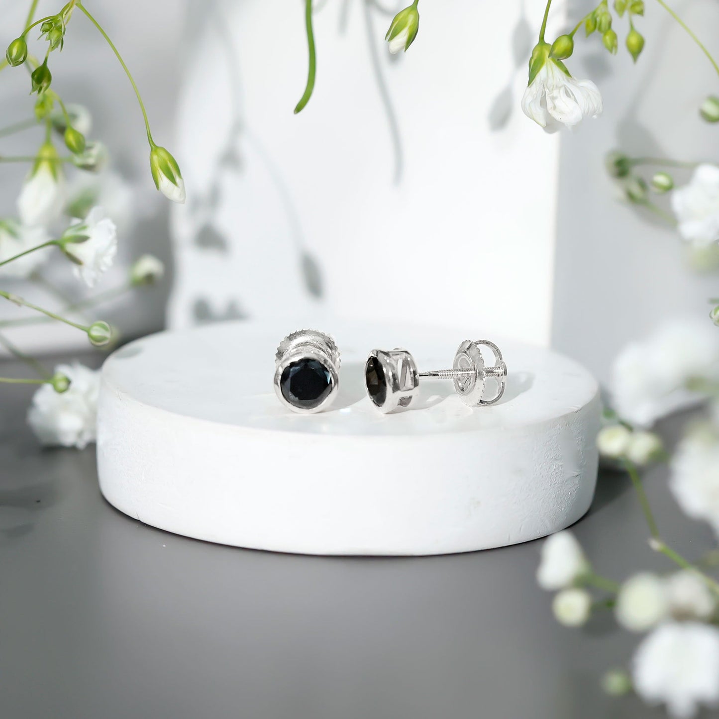 1.6 Carat Bezel Set Lab Created Black Diamond Solitaire Stud Earrings