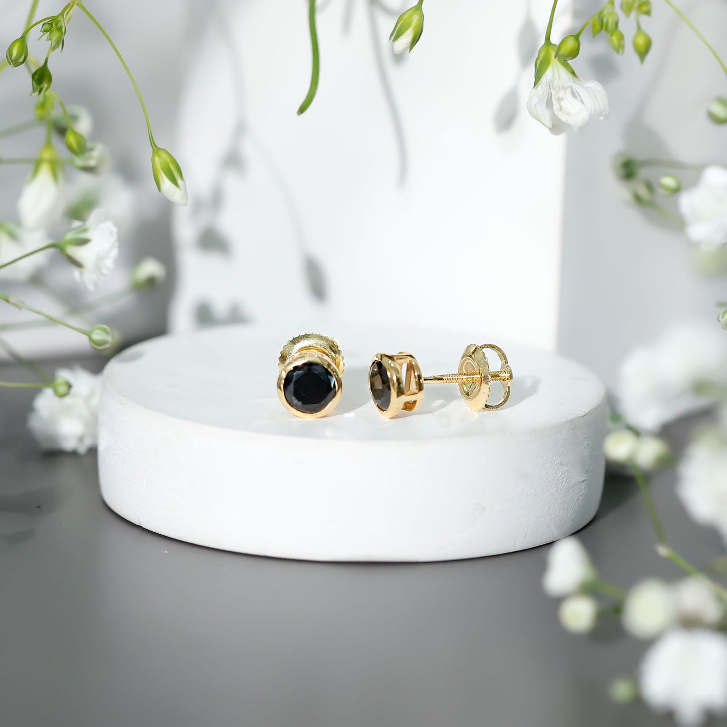 1.6 Carat Bezel Set Lab Created Black Diamond Solitaire Stud Earrings