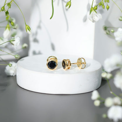 1.6 Carat Bezel Set Lab Created Black Diamond Solitaire Stud Earrings