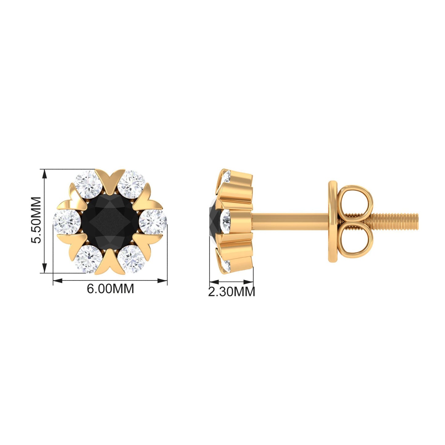 Lab Grown Black and White Diamond Flower Stud Earrings