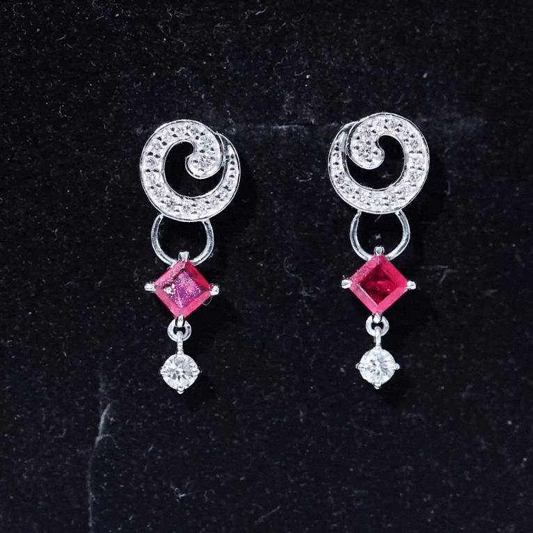 Genuine Ruby and Diamond Bridal Earrings with Certificate