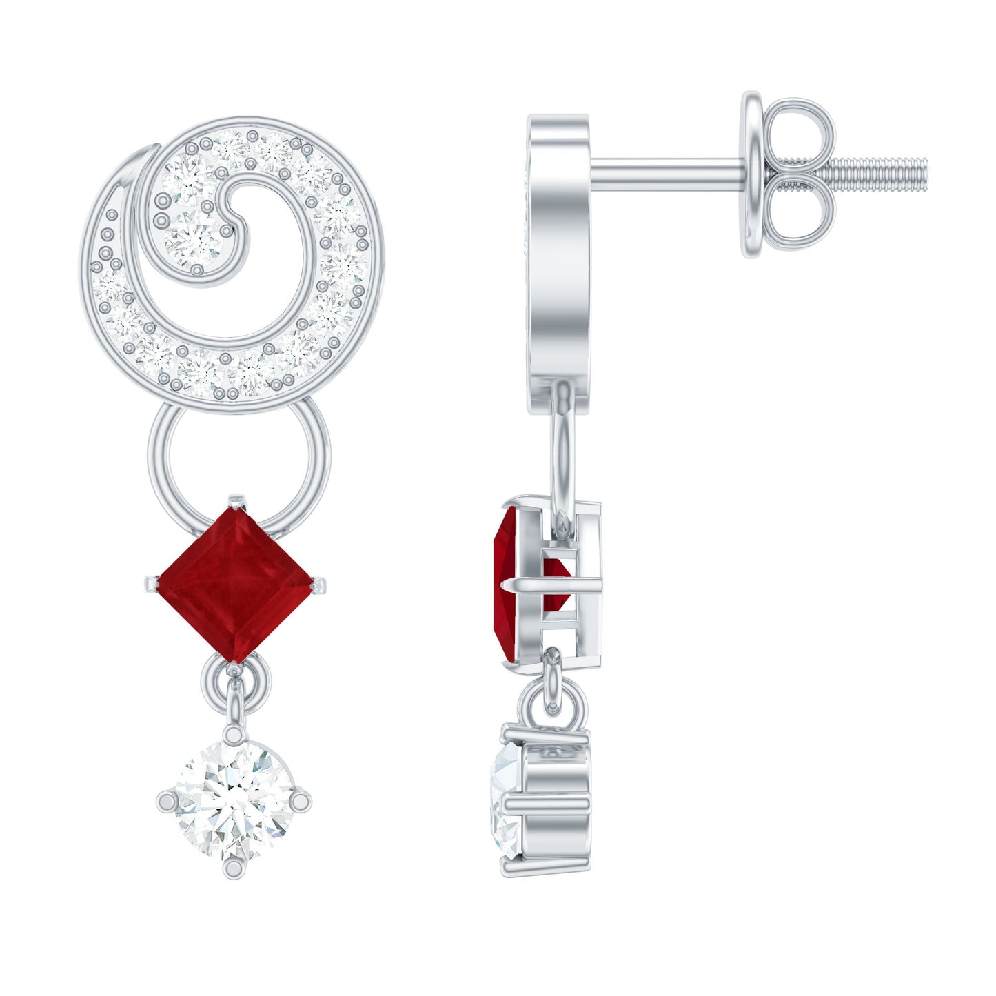 Genuine Ruby and Diamond Bridal Earrings with Certificate