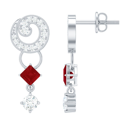 Genuine Ruby and Diamond Bridal Earrings with Certificate