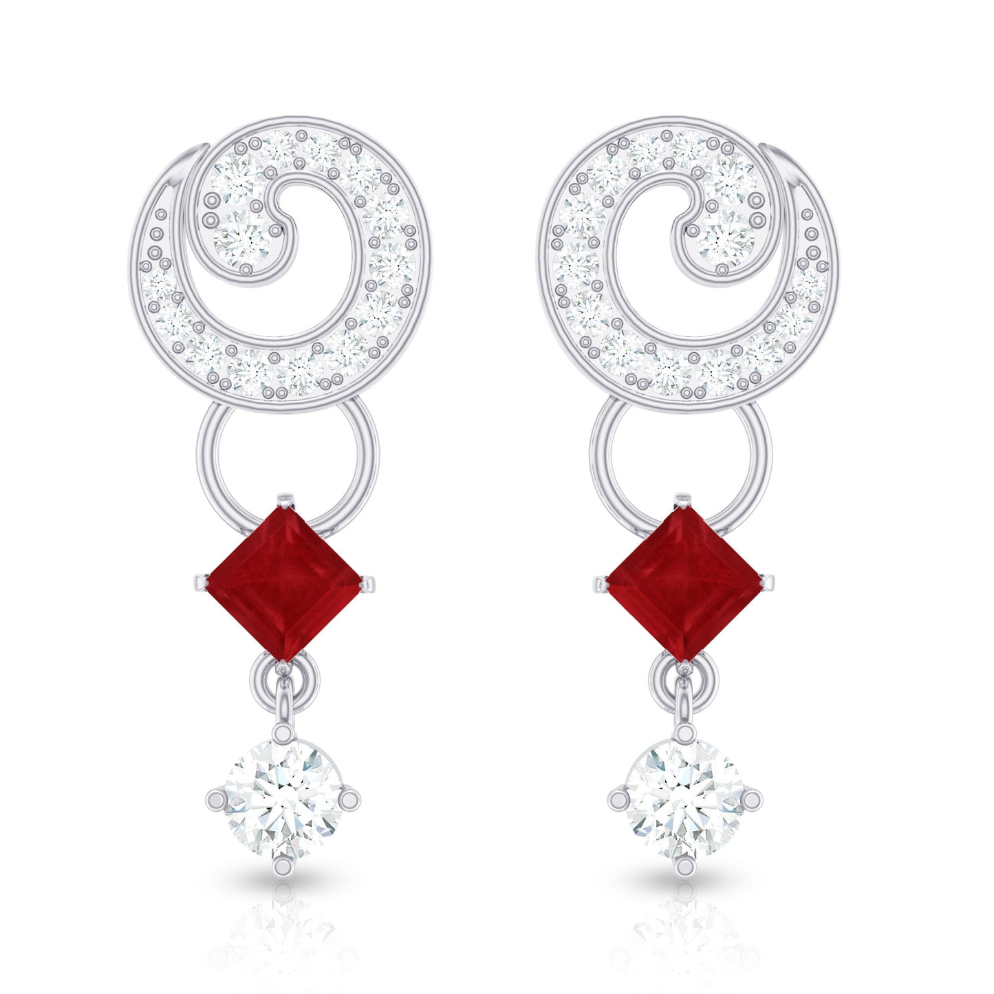 Genuine Ruby and Diamond Bridal Earrings with Certificate