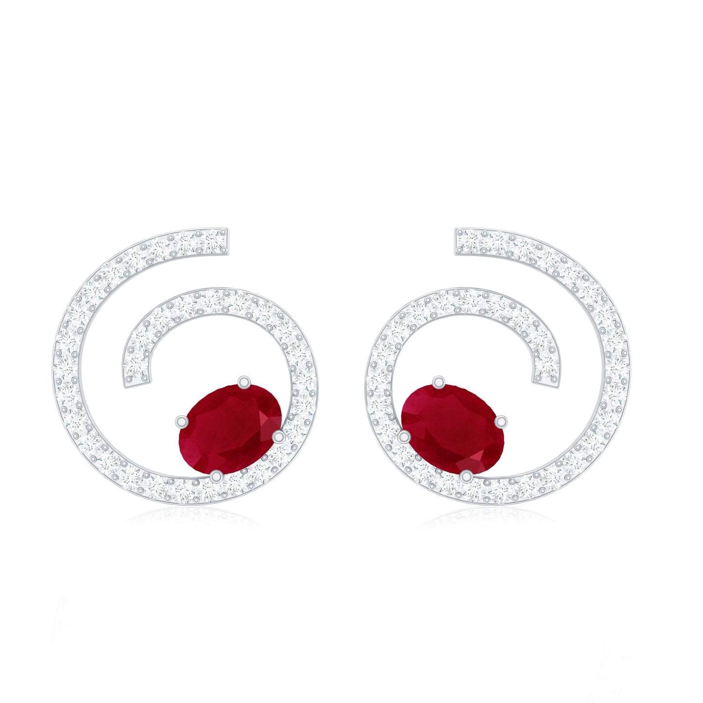1 CT Oval Cut Ruby and Diamond Swirl Stud Earrings