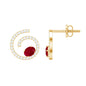 1 CT Oval Cut Ruby and Diamond Swirl Stud Earrings
