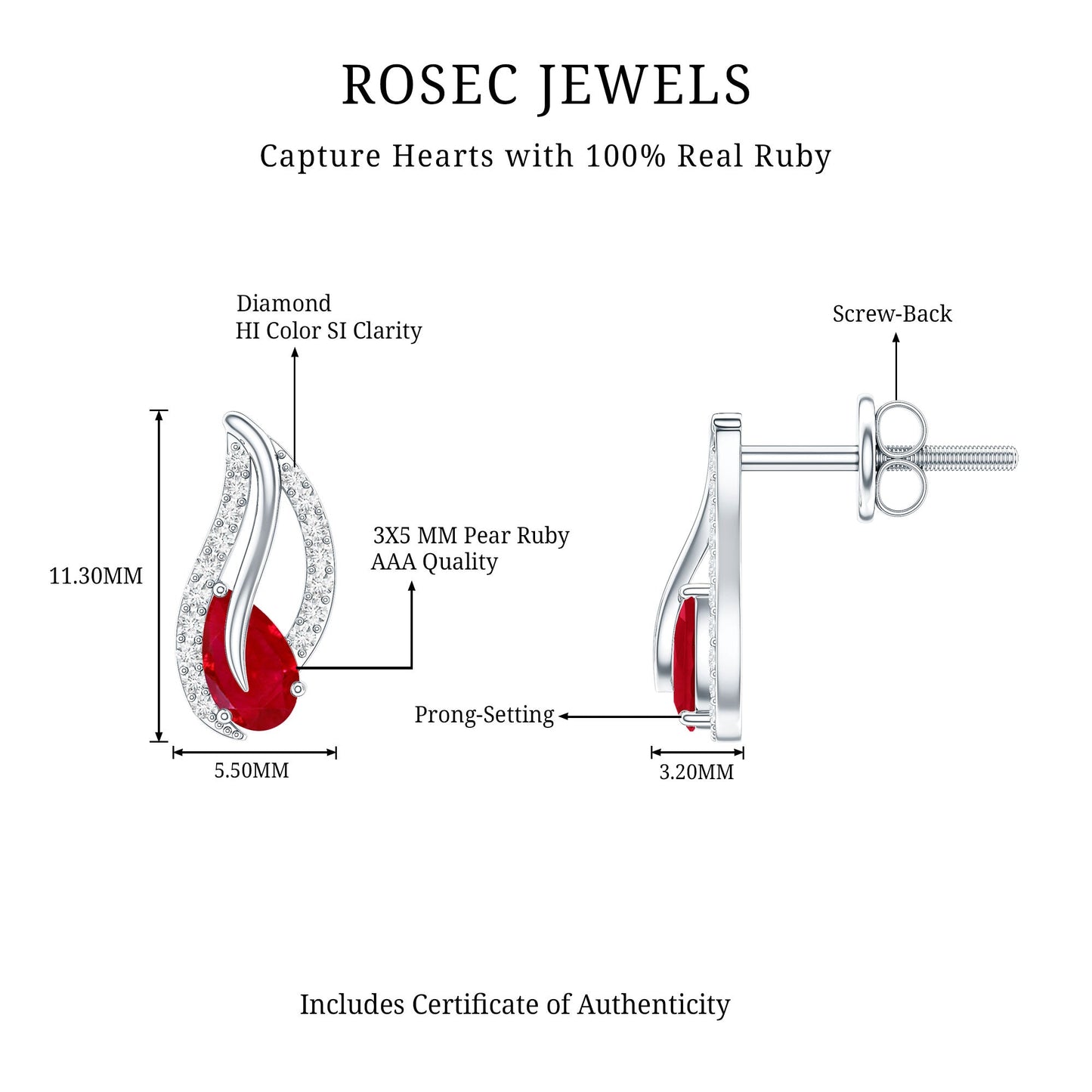 Natural 0.6 Carat Ruby Leaf Earrings with Diamond for Women