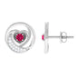 Round Ruby and Diamond Heart Stud Earrings