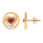 Round Ruby and Diamond Heart Stud Earrings