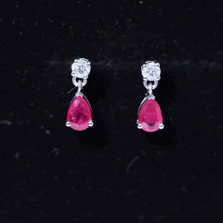 Natural Ruby Teardrop Drop Earrings with Lab Grown Diamond