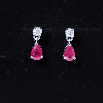 Natural Ruby Teardrop Drop Earrings with Lab Grown Diamond