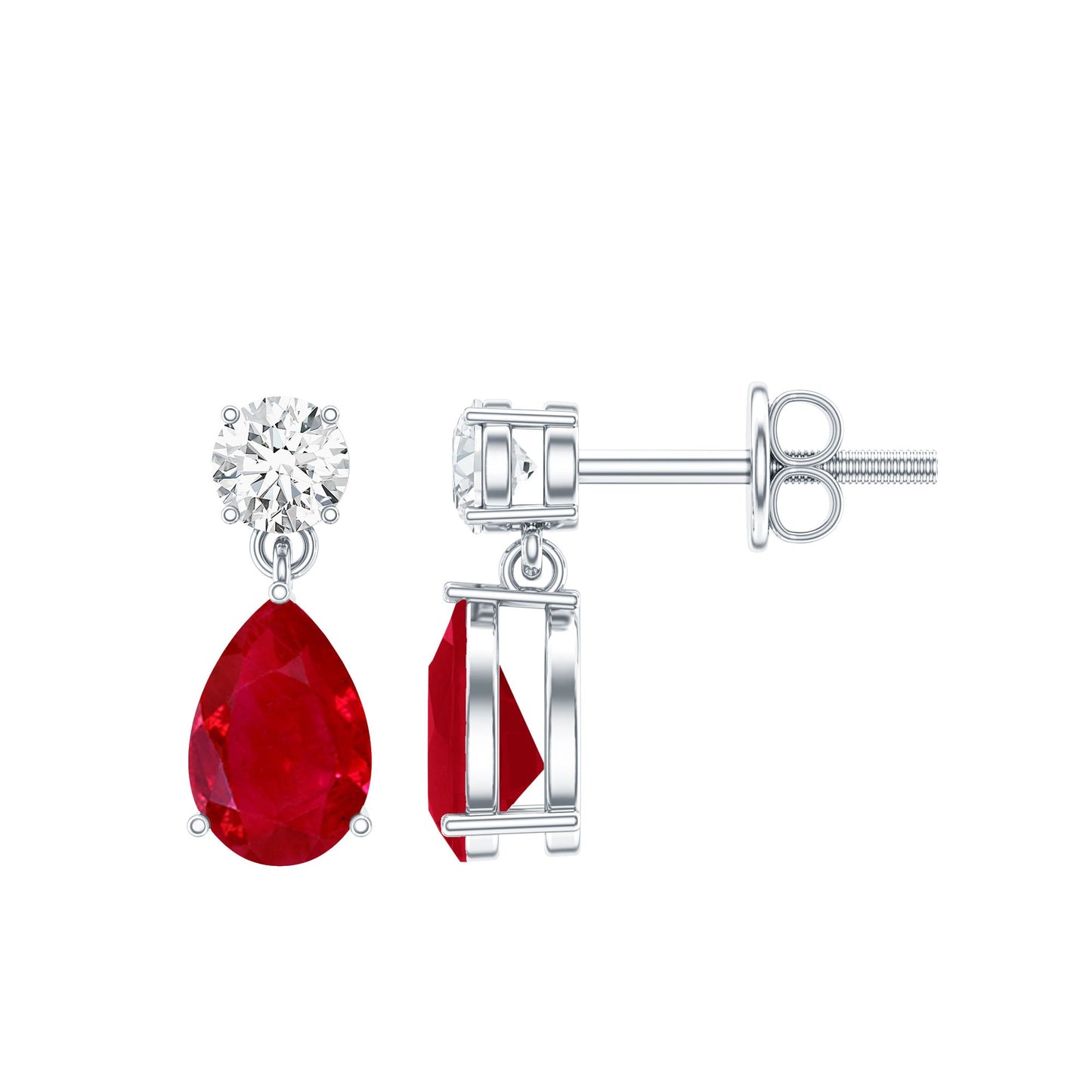 Natural Ruby Teardrop Drop Earrings with Lab Grown Diamond