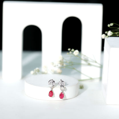 Natural Ruby Teardrop Drop Earrings with Lab Grown Diamond