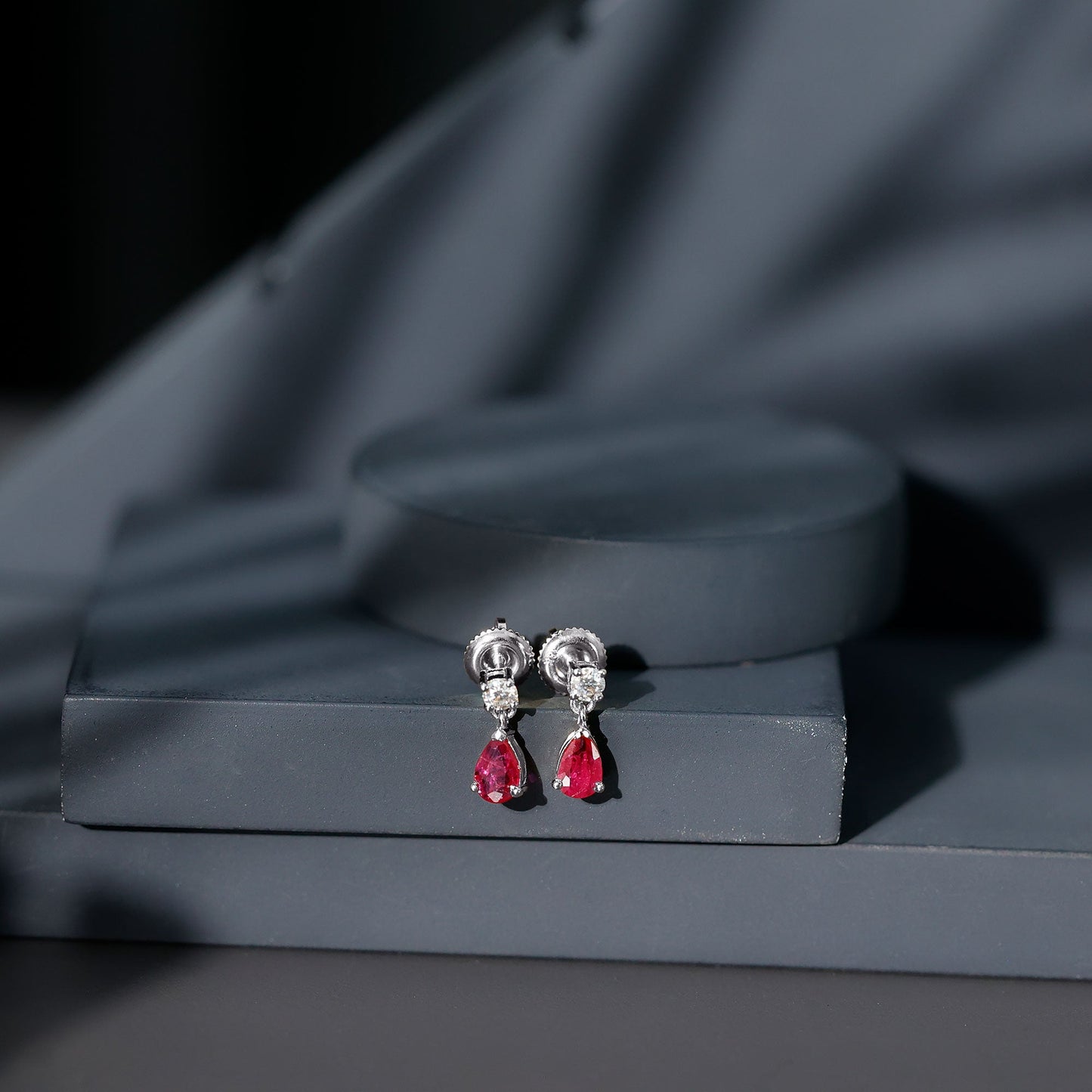 Natural Ruby Teardrop Drop Earrings with Lab Grown Diamond