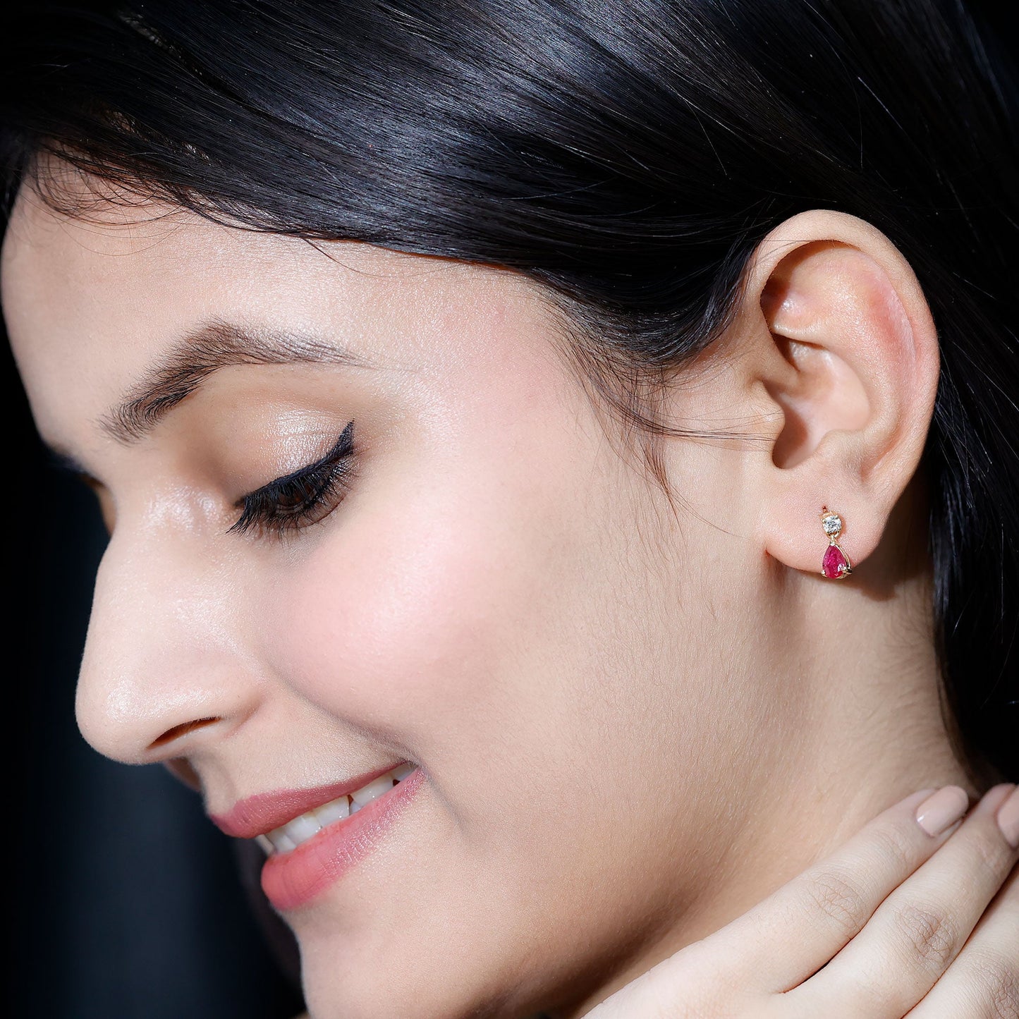 Natural Ruby Teardrop Drop Earrings with Lab Grown Diamond