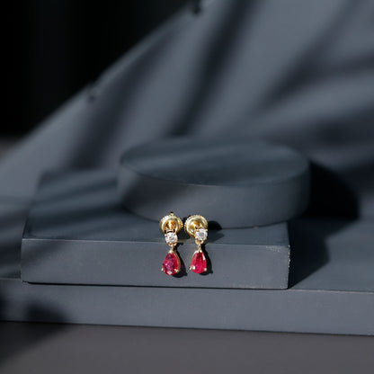 Natural Ruby Teardrop Drop Earrings with Lab Grown Diamond