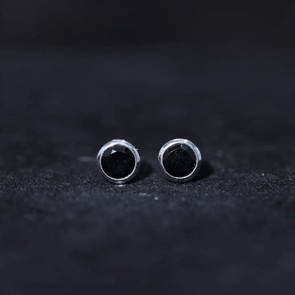 Black Onyx Solitaire Stud Earrings in Bezel Setting